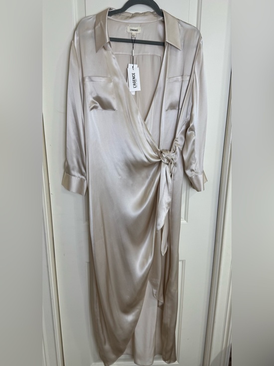 L'AGENCE Dresses & Skirts - NWT L’AGENCE Kadi Champagne 100% Silk Wrap Maxi Dress Size 12 $725